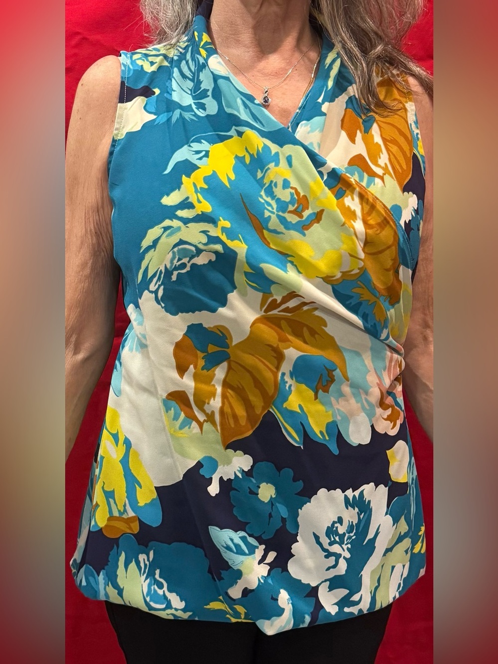 Cabi Women's Floral Wrap-Front blouse in Teal & Turquoise